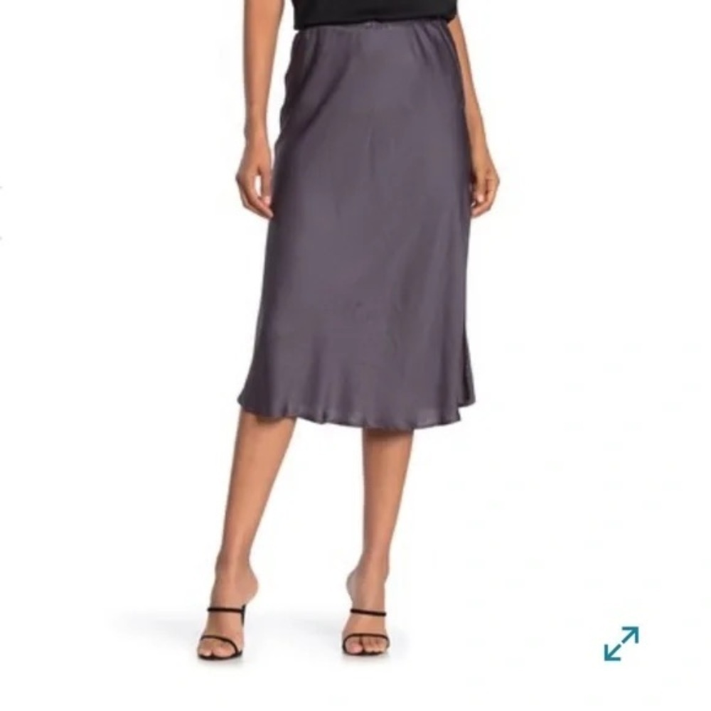 Young Fabulous & Broke XS Felicity Satin Steel Gray Elastic Waist‎ Midi Skirt